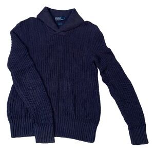 Polo Ralph Lauren Mens Navy Blue 100% Linen Shawl Collar Shaker Knit Sweater L